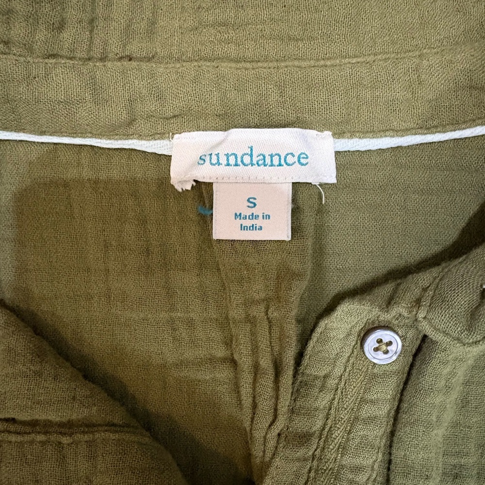 Sundance Mona Gauze Camp Shirt Olive Green Boho Coastal Grandma Sz S - Picture 5 of 8